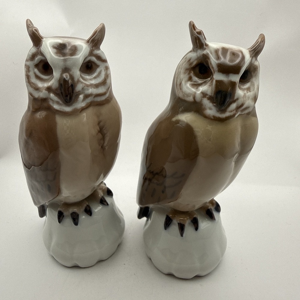 Bing & Grondahl B&G  Porcelain Owl Figurine #1800 Copenhagen Denmark Lot/2‎